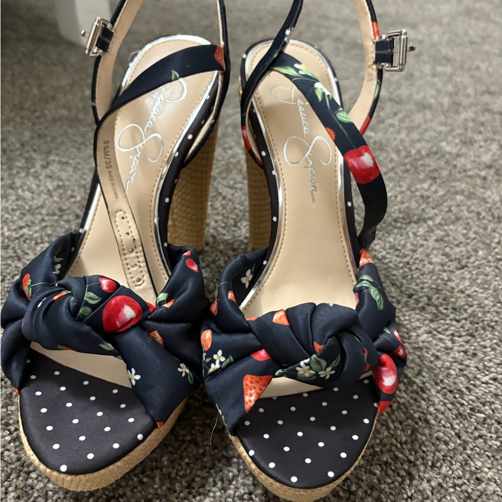 Jessica Simpson Blue Slingback Sandals with Bow Detail